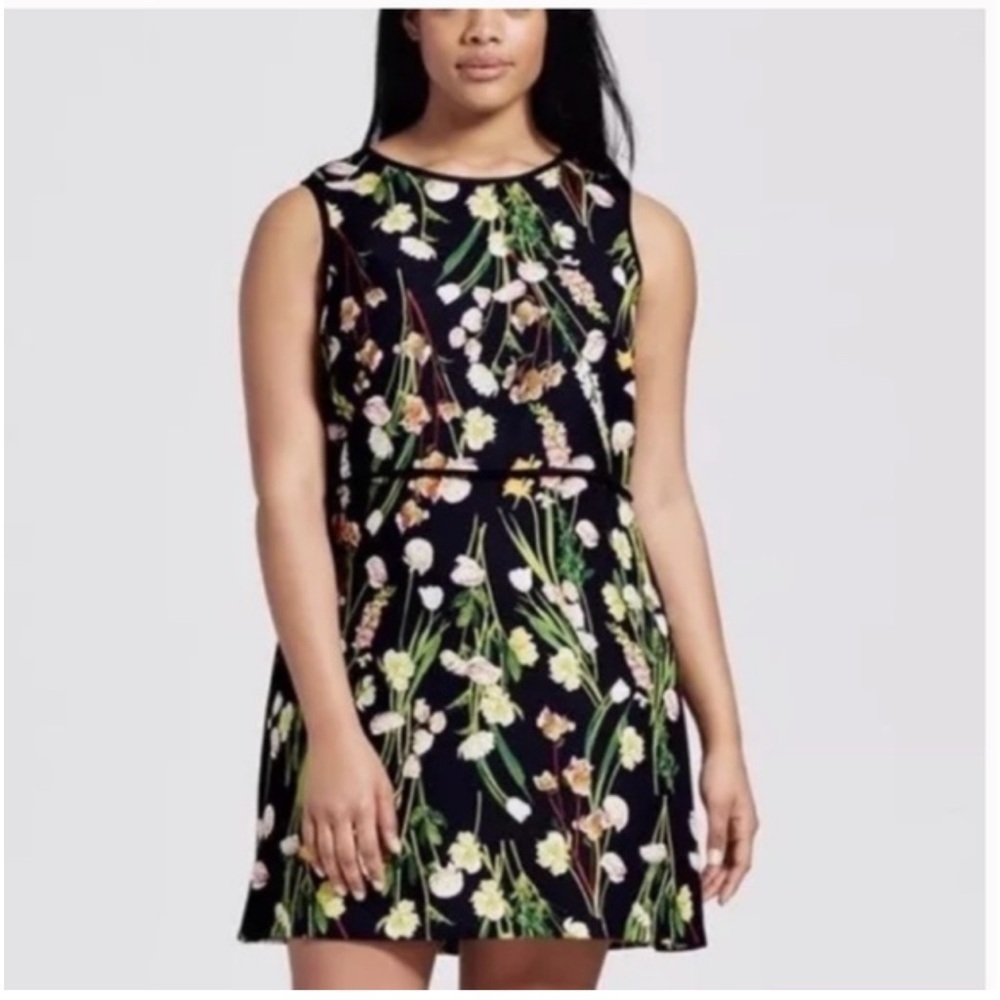 Sleeveless Black Floral A-Line Dress